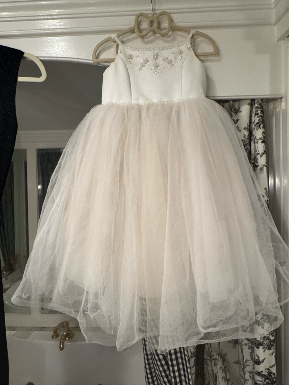 Michaelangelo Ivory Beaded Tulle Flower Girl Dress